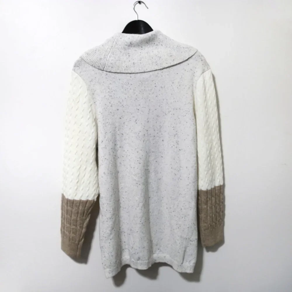 CALVIN KLEIN Acrylic Blend White Mixed Stitch Colorblocked Cowlneck Sweater - Picture 11 of 12